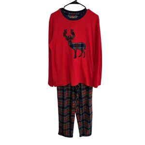 Eddie Bauer Reindeer Plaid Holiday Pajama Set Red Green Sz Medium Sleepwear Cozy
